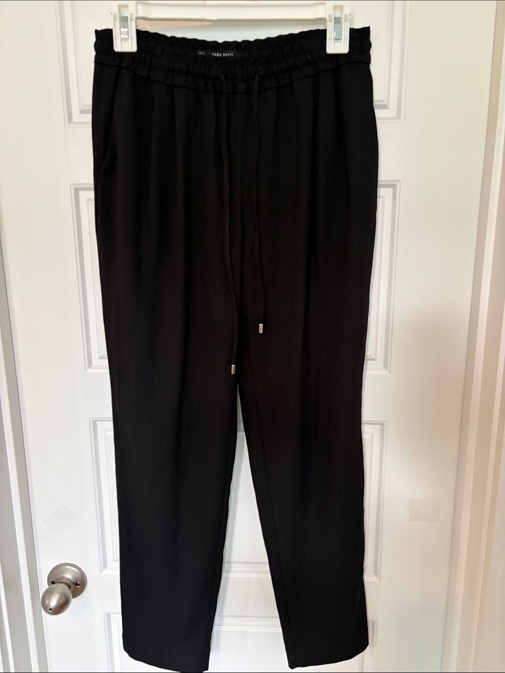 Pull-On Black tapered  Trousers with Drawstring Waist
